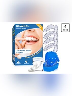 Clear Mouth Guard Set with Blue Storage Case - Clear Guards (4 Pack)